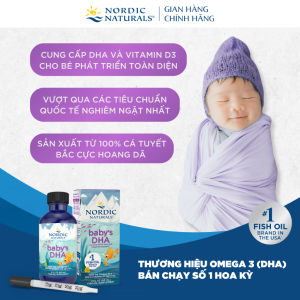 Siro Dầu Cá Omega 3 Vitamin D3 Nordic Naturals Baby DHA (60ml) Bổ Sung DHA cho Bé Sơ Sinh Từ 0-12 Tháng Tuổi - Hỗ trợ phát triển khỏe mạnh cho não bộ thị lực và hệ thần kinh. - Hỗ trợ bé phát triển trí thông minh lanh lợi hơn
