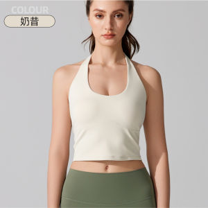Lulu European and American Cross-Border Sports Bra Halter Neck Tie Yoga Wear One-Cup Beauty Back Vest High-Strength Push-Up Bra for Women