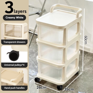 Trolley Cart Organizer Multi-layer Drawer Trolley Plastic Utility Cart with Handle Wheels and 5 Drawer Baskets Moving Rack Storage Shelf for Room Kitchen Bathroom