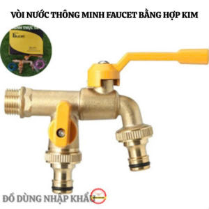 Vòi nước đôi 2 đầu ra vòi gắn tường tăng áp kèm 2 đầu nối vòi bằng hợp kim siêu bền