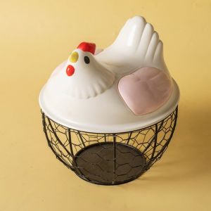 YOUSHI TOP có nắp Giỏ đựng trứng hình con gà Lưu trữ Phong cách nông thôn Hộp đựng trứng Dễ thương Mộc mạc Giỏ sắt rỗng Phụ Kiện Nhà Bếp