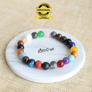 Gelang Tangan 20 Batu Akik ASLI Alam Natural ORIGINAL Warna Warni Etnik Unik untuk Fashion Pria Wanita