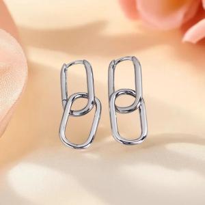 Hmeme Cá Nhân Hình Học Hình Bầu Dục Bông Tai Thiết Kế Mát Mẻ Kim Loại Phong Cách Tai Clip Đơn Giản Và Linh Hoạt Bông Tai