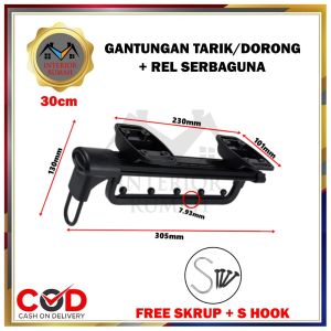Rel Gantungan Panci Teflon Tarik Dorong Serbaguna Pan Rail Kitchen Set Lemari Wajan Kuali Penggorengan Minimalis Anti Panas