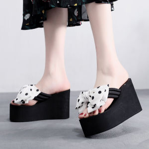 [Free Shipping] New Ultra-High-Heeled Flip-Flops For Women Summer Non-Slip Thick-Soled Beach Sandals Sweet Bowknot Design Suitable For Wearing Outdoors Wedge Heel Sandals
