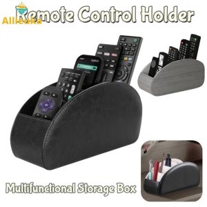 Allieuka 5Grid Remote Control Holder Faux Leather Multifunctional Desktop Storage Box Pen Holder Glasses Case