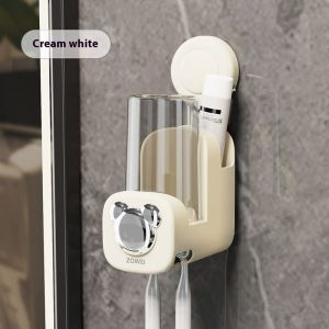 SINGLELADY a toothbrush stand Household toothbrush holder without punching sucker Wall-mounted storage rack for tooth brushing tools Gargle rack set
