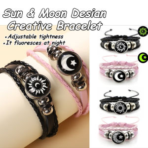 Moonlight Gemstone Bracelet Sun Moon Lover Couple Gift Night Light Multi layer Weaving New Year Gift