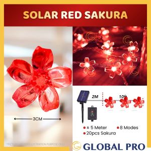SOLAR Sakura Crystal String Light Chinese New Year CNY Light Fairy Light Lampu Lip Lap Cherry Blossom Light Lampu Hiasan