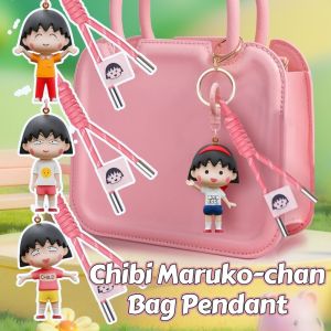 NOVELLEO Dễ thương  dây chuyền túi Chibi Maruko-chan Tinh tế Đầy màu sắc Móc khóa Sakura Momoko Phim hoạt hình PVC Móc khóa anime Nhật Bản Trang trí ba lô