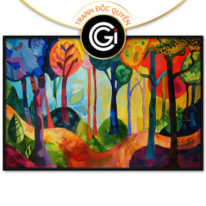 Tranh phong cảnh khu rừng bốn mùa trừu tượng đơn giản tranh treo tường dán tường decor nội thất.CGI-771