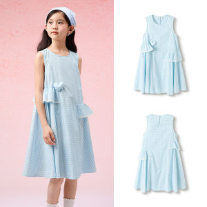 balabala Girl Dress Children Dress 2025 Summer Middle Younger Children Plaid Sleeveless Princess Dress Sweet