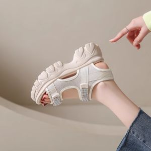 [Free Shipping] Thick-Soled Height-Enhancing Sandals For Women New Summer Styles Casual And Sporty With Velcro Closures Lightweight And Comfortable