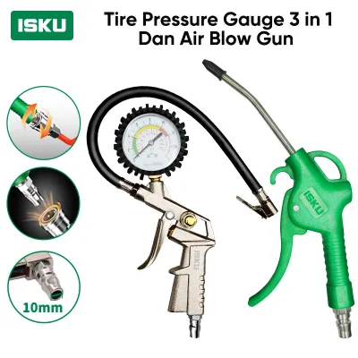 ISKU Tire Pressure Gauge Tire Inflator Air Tekanan Angin 3 in 1 Tire Gauge Alat Pengisi Dan Air Blow Gun Air Duster 5 Inch
