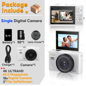 Portable 64MP Digital Camera  Card 18X Zoom And 3 With 64GB SD Flip Screen For 4K Camera Selfie Photography Big Screen Instant Cameras for Photography Vlogging While