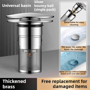 304 Bathroom Sink Plug With Hair Catcher Brass Pop-Up Core Fast Drainage Anti-Blocking Anti-Odor Detachable Universal Installation