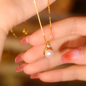 Original 916 Gold Natural Pearl Blessing Bag Pendant Necklace Mothers Collar Chain