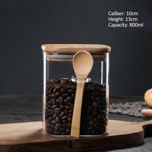 800/1000/1200ML Square Sealed Glass Jar with Wooden Spoon Seasoning Box Coffee Bean Tea Storage Container Kitchen Supplies