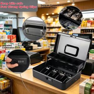 Cash Box with Lock and Money Tray Money Box Portable Safe Box Removable Coin Saving Organizer