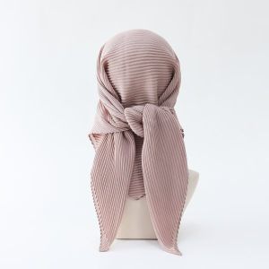 Jifang 90x90cm Plain Pleated Crinkle Wrinkle Cotton Linen Square Scarf Hijab Pashmina Head Wraps Raya Muslim Hijabs Bawal Factory Wholesale Price RR16