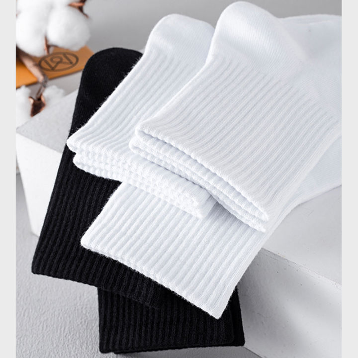5/10pairs%20Socks%20Mid-length%20Solid%20color%20Sports%20White%20and%20black%20Deodorant%20Sweat-wicking%20-%20Image%205