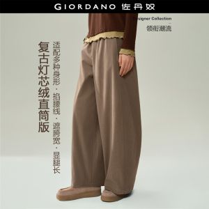 Giordano Women Seam detail wide leg corduroy pants Free Shipping 18416903