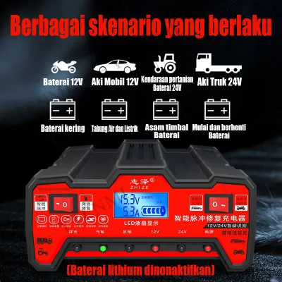 [Versi Deluxe] Charger Aki Motor & Mobil 12V/24V 900W Otomatis Smart Intelligent tembaga murni Cas Aki Mobil Aki Case Pengisi daya Untuk mobil motor truk dan kendaraan pertanian daya super besar pengisian cepat Perbaikan Cerdas Akumulator