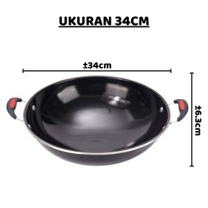 Wajan Lapisan Enamel Frying Pan / Wadah Penggorengan Bentuk Bulat Gagang Kuping Untuk Menumis Merebus Menggoreng Anti Lengket / Kuali Tempat Memasak Bahan Tebal Berkualitas Non-stick / Alat Peralatan Dapur Multifungsi - GP Mall