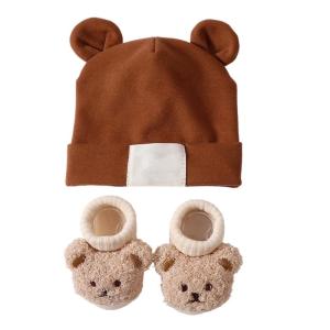 Phong cách cổ điển bé sơ sinh mũ bé sơ sinh và Bộ tất mềm co giãn cho sử dụng thường nhật Dễ Thương Mũ họa tiết tai Đầu Gấu vớ