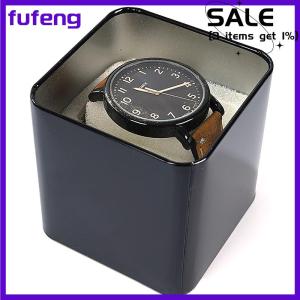 fufeng 8CM Square Black Watch Organizer Box Show Holder Tinplate Can Metal Sealed Jewelry Gift Box Display Case With Cushion