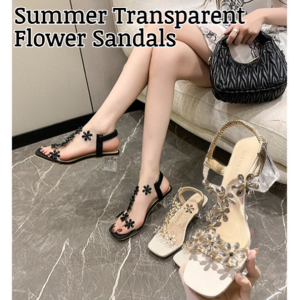 Summer Transparent Red Crystal Flower Sandals