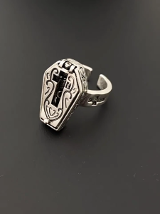 Sturdy Alloy Skull Coffin Crosses Rings Unique Coffin Crosses Rings Accessory For Trendsetters And Collectors