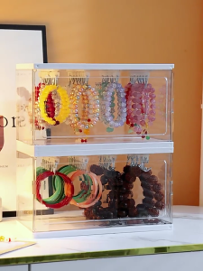 Elegant Acrylic Bracelets Display Case with Rails and Hooks Versatile Organizer for Earrings and Accessories Box