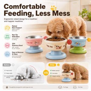Elevated Stainless Steel Pet Bowl Anti Spill Neck Protection Ergonomic Non Slip Raised Dog Cat Food Bowls Pet Feeding Supplies