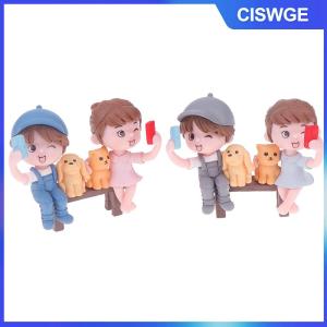 CISWGE 2 cái cặp dễ thương những người yêu thích chụp ảnh tự sướng trên một chiếc bánh phân trang trí xe hơi trang trí vài bức tượng nhỏ thủ công trang trí vườn cổ tích