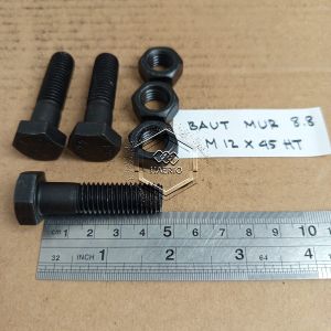 BAUT MUR BAJA M12 X 45 HALF DRAT PANJANG 45CM KUNCI 19 45 CM BAUD HTB GRADE 8.8 HITAM M12X45 12X45 12 X 45 DIAMETER DRAT 12MM PITCH DRAT 1.75 SEKRUP SKRUP