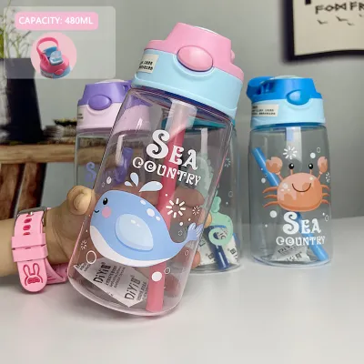 COD Childrens Straw Sippy Cup For Baby Cartoon Cute Juice Bottle Kids With Straw For Kids Anti-skid And Leak Aatroxw