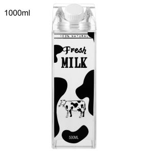  500ml/1000ml Transparent Acrylic Milk Carton Cute Stylish Milk tea Juice Carton Sports Water Bottle Fruit Drink Carton