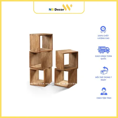 Kệ gỗ ô vuông 100% gỗ cao su tự nhiên kệ sách đa năng sắp xếp linh động kệ tổ ong kt 43x43x30 decor phòng khách