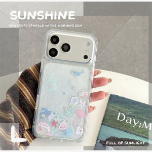 Glitter Quicksand Liquid Case for iPhone 17 16 15 Pro Max Clear Cover Floating Ocean Dolphin Whales Shell Dynamic Move Sand Capa