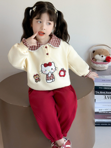 Christmas gifts Halloween 2Pcs Anime Sanrio Kawaii Fashion Motion Sweet Girls Clothe New Hello Kitty Children Autumn Hoodie Pants Princess Cartoon Tops