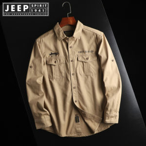 Jeep Spirit 1941 estd Áo Sơ Mi Nam Thường Ngày mùa xuân và mùa thu ngoài trời rộng vừa vặn màu Trơn Áo sơ mi công sở mùa thu