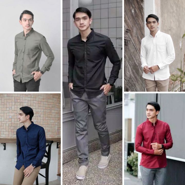 Kemeja Polos Lengan Panjang Pria Dewasa Pakaian Pria Kemeja