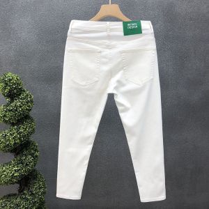 Mens High-end Black and White Jeans Straight Loose Stretch Long Jeans Light Color Stretch Long Cotton Pants Casual Trousers