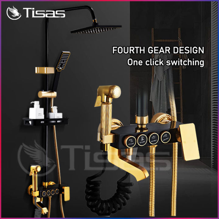 TISAS Stainless Steel Light Luxury Black-gold/Black Shower Set For