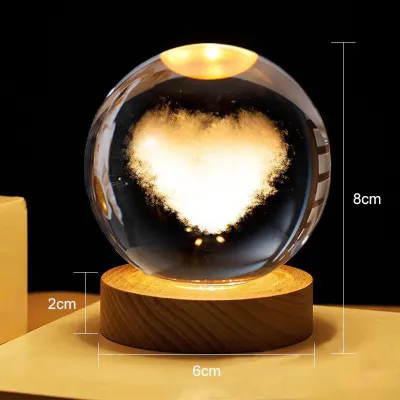 Đèn Ngủ 3D Decor Phòng Ngủ Siêu Xinh - Đèn Quả Cầu Pha Lê Phát Sáng Trang Trí Đế Gỗ Sang Trọng / Đèn Trang Trí Pha Lê 3D Để Bàn Làm Quà Tặng