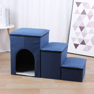 Pet dog staircase with three steps foldable with storage for climbing onto beds and sofas suitable for corgis and teddy dogs