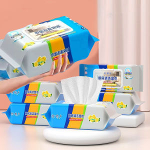 80 แผ่น ทิชชู่เปียกทำความสะอาดในครัว ทิชชู่เปียกพร้อมน้ำยาในตัว ขจัดคราบมันติดแน่น   แผ่นทำความสะอาดครัว