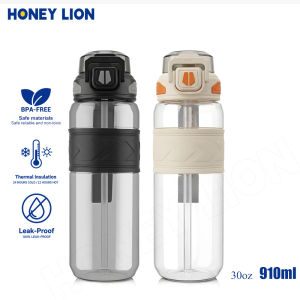 HoneyLion - 910ML Large Sports Bottle with Removable Straw Dual Use Drinking Mode Leak-Proof Tumbler for Workout Exercise No Refills BPA Free
