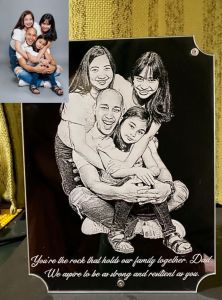 Acrylic Photo Engraved Frame double acrylic with stylish Stainless Foot. 8x6" any message any fonts